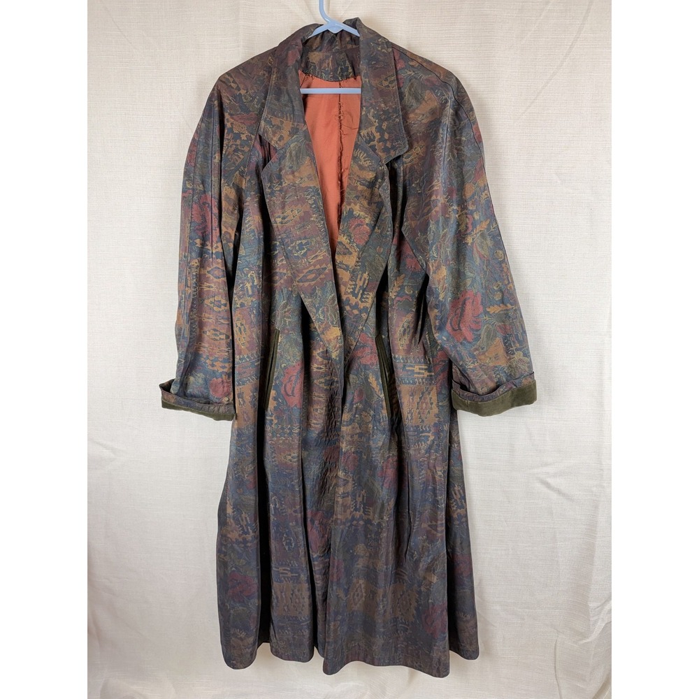Vintage Southwestern Coat Womens One Size Multicolor Floral Velvet Collar Long